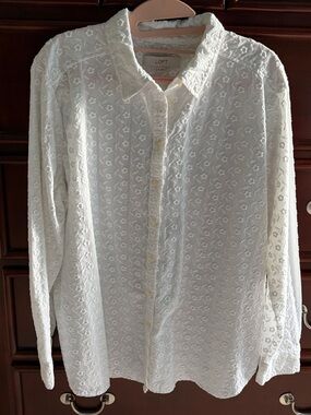 LOFT White Eyelet Button-Down Shirt